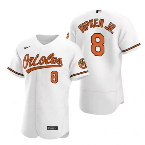 Custom Mens baltimore orioles 8 cal ripken jr white flex base stitched jersey 4457