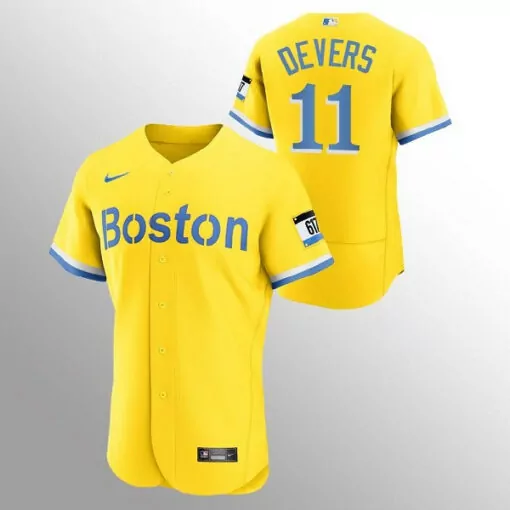 Customizable Mens boston red sox 11 rafael devers gold 2021 city connect flex base stitched jersey 2194
