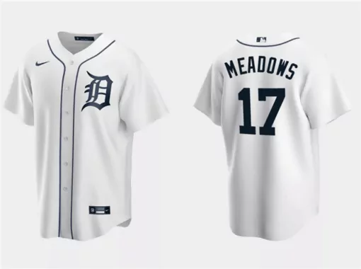 Personalized Mens detroit tigers 17 austin meadows white cool base stitched jersey 8855