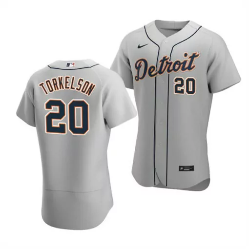 Customizable Mens detroit tigers 20 spencer torkelson gray flex base stitched jersey 5439