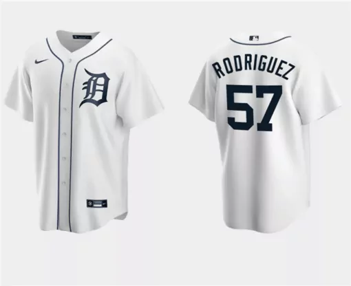 Customizable Mens detroit tigers 57 eduardo rodriguez white cool base stitched jersey 9507