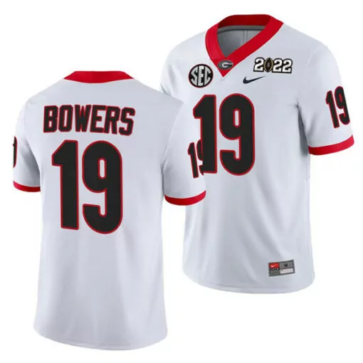Custom Mens georgia bulldogs 19 brock bowers 2022 patch white college football stitched jersey 4764