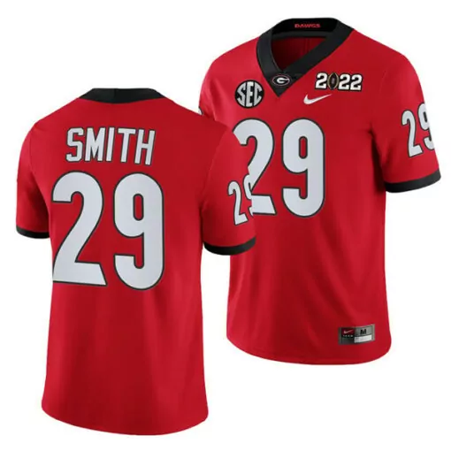 Customizable Mens georgia bulldogs 29 christopher smith 2022 patch red college football stitched jersey 2329