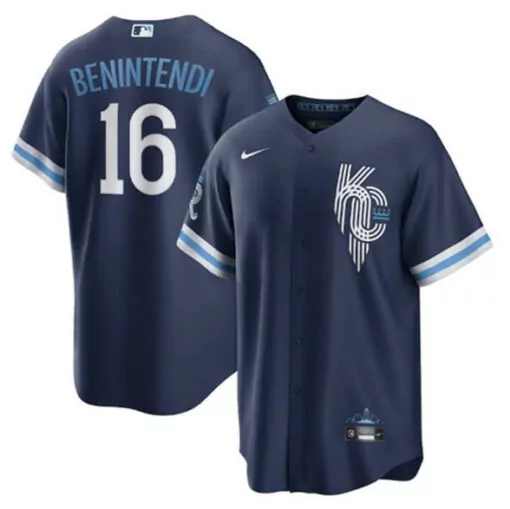Customizable Mens kansas city royals 16 andrew benintendi 2022 navy city connect cool base stitched jersey 9203