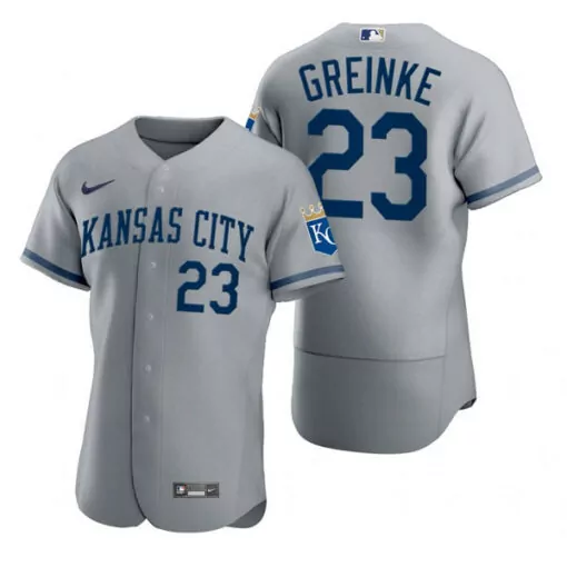 Personalized Mens kansas city royals 23 zack greinke grey flex base stitched jersey 5391