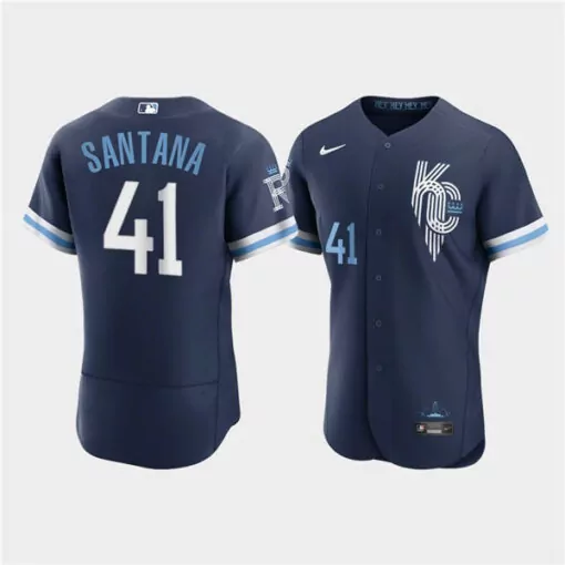 Custom Mens kansas city royals 41 carlos santana 2022 navy city connect flex base stitched jersey 8767