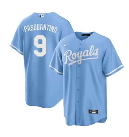 Customizable Mens kansas city royals 9 vinnie pasquantino blue cool base stitched jersey 7889