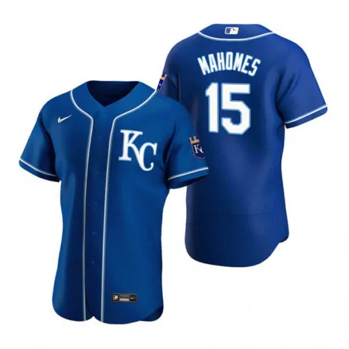 Custom Mens kansas city royals royal 15 patrick mahomes flex base stitched jersey 2852