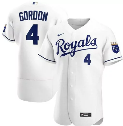 Personalized Mens kansas city royals white 4 alex gordon flex base stitched jersey 1837