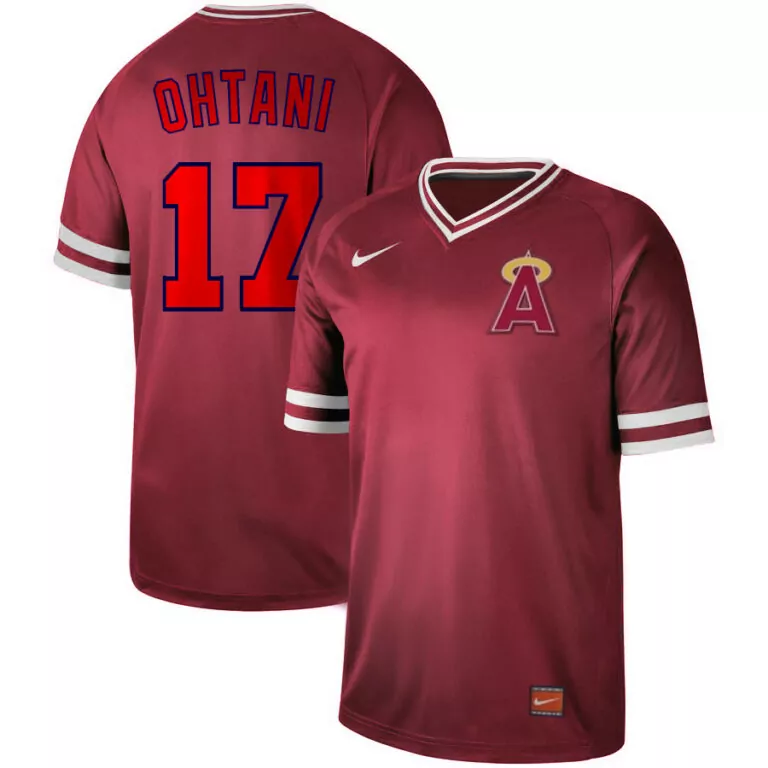 Custom Mens los angeles angels 17 shohei ohtani red cooperstown collection legend stitched jersey 6112