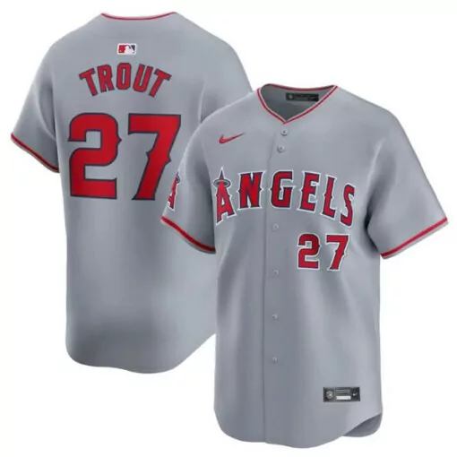 Custom Mens los angeles angels 27 mike trout gray away baseball stitched jersey 9484