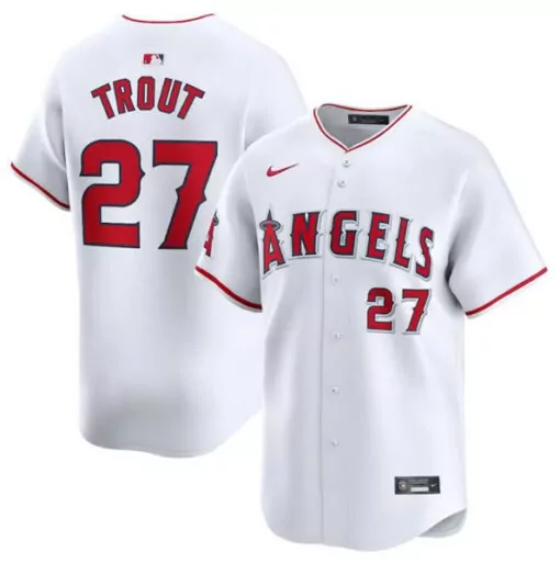 Custom Mens los angeles angels 27 mike trout white home baseball stitched jersey 6104