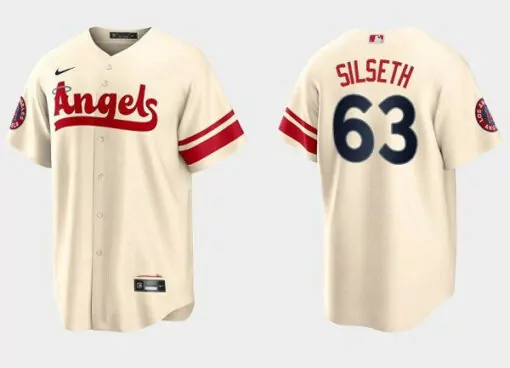 Custom Mens los angeles angels 63 chase silseth cream city connect cool base stitched jersey 9535