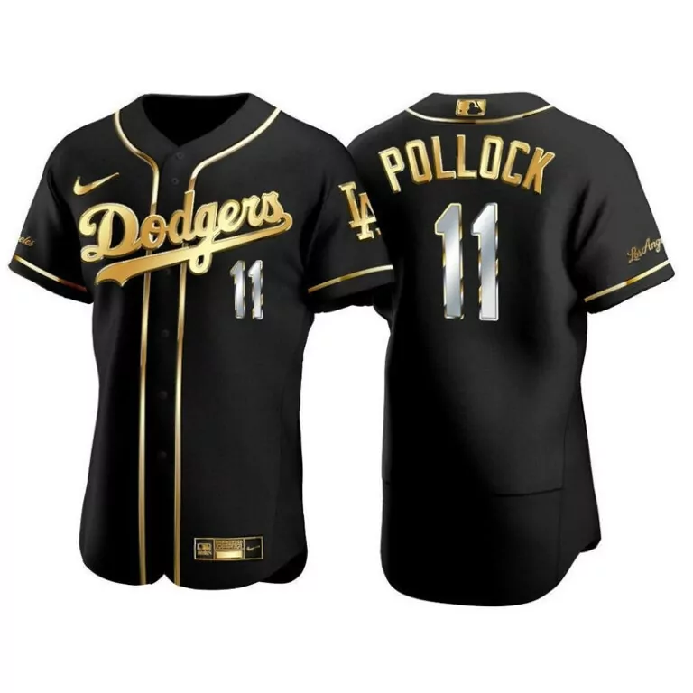 Custom Mens los angeles dodgers 11 aj pollock black golden flex base stitched jersey 5310