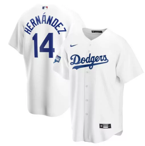 Customizable Mens los angeles dodgers 14 kik hernndez white 2020 world series champions home patch cool base stitched jersey 7429