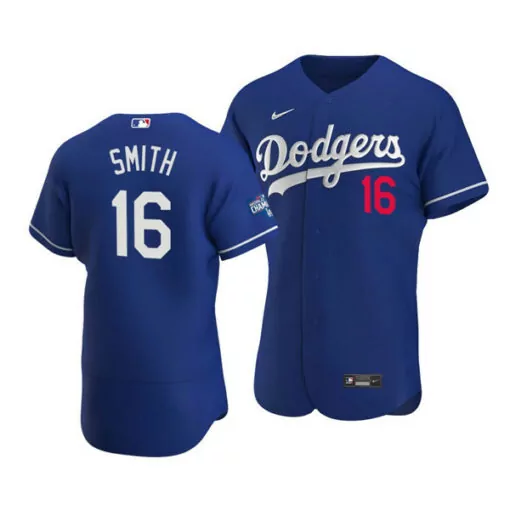 Custom Mens los angeles dodgers 16 will smith 2020 royal world series champions patch flex base sttiched jersey 2785