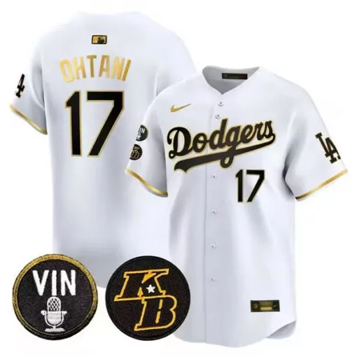 Custom Mens los angeles dodgers 17 shohei ohtani whitegold vin kobe patch cool base stitched jersey 9372