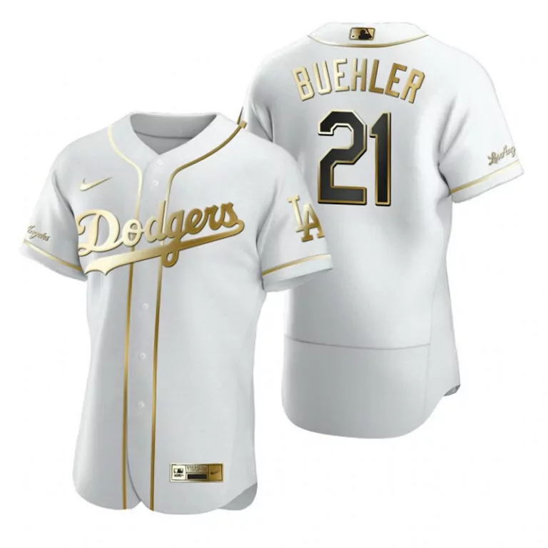 Personalized Mens los angeles dodgers 21 walker buehler white golden edition flex base sttiched jersey 7855