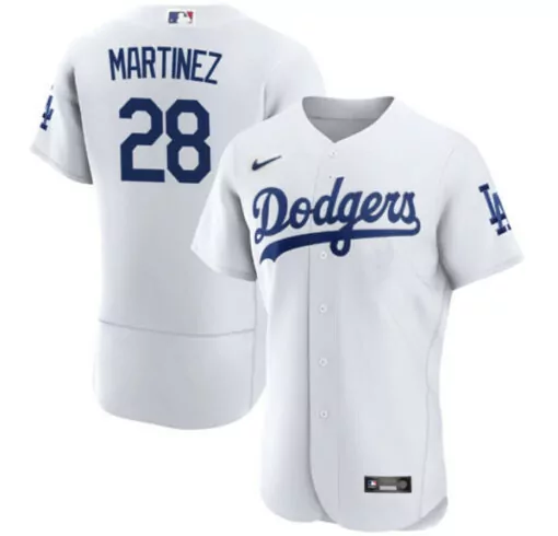 Custom Mens los angeles dodgers 28 jd martinez white flex base stitched jersey 8541