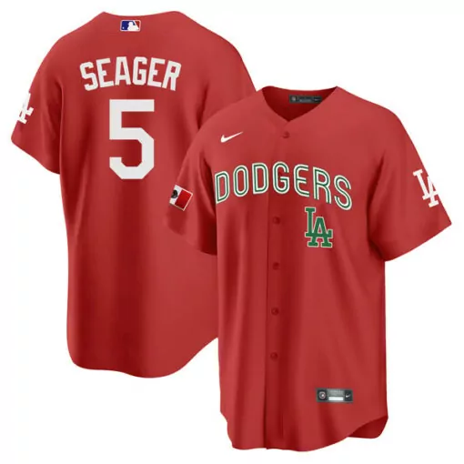 Customizable Mens los angeles dodgers 5 corey seager 2021 mexican heritage red stitched jersey 3097