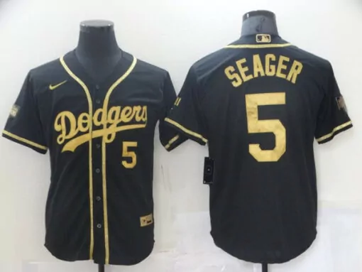 Personalized Mens los angeles dodgers 5 corey seager black gold 2020 world series stitched jersey 2146