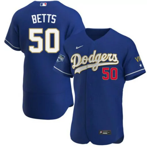 Customizable Mens los angeles dodgers 50 mookie betts royal blue championship flex base sttiched jersey 8972