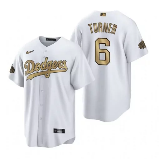 Personalized Mens los angeles dodgers 6 trea turner 2022 allstar white cool base stitched jersey 8309