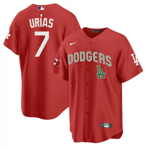 Customizable Mens los angeles dodgers 7 julio urias 2021 mexican heritage red stitched jersey 1080
