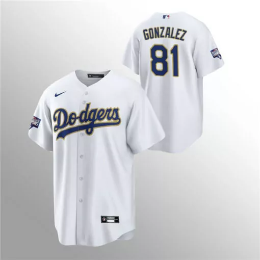Personalized Mens los angeles dodgers 81 victor gonzalez 2021 gold program white cool base stitched jersey 7819