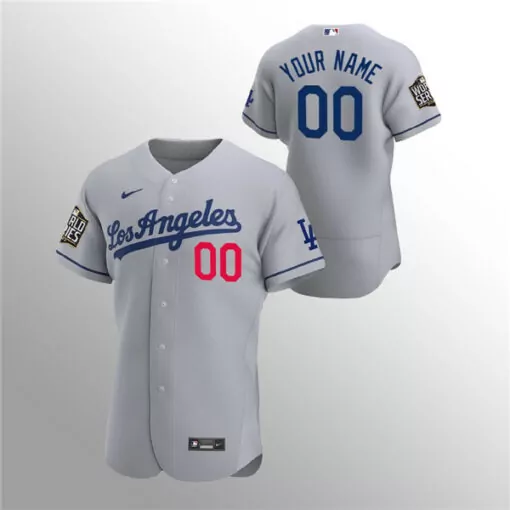 Customizable Mens los angeles dodgers grey 2020 world series bound custom flex base stitched jersey 8262