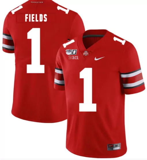 Custom Mens ohio state buckeyes 1 justin fields 2019 red 150th season college stitched jersey 3167