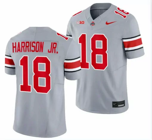 Custom Mens ohio state buckeyes 18 marvin harrison jr gray 2023 fuse stitched jersey 6052