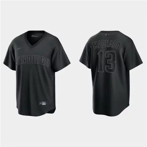 Custom Mens san diego padres 13 manny machado black pitch black fashion replica stitched jersey 4962