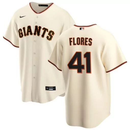 Custom Mens san francisco giants 41 wilmer flores cream cool base stitched jersey 1560