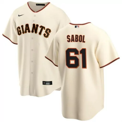 Custom Mens san francisco giants 61 blake sabol cream cool base stitched jersey 4812