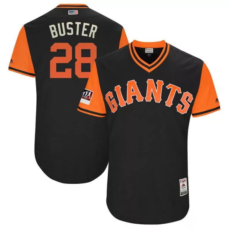 Custom Mens san francisco giants black 28 buster posey flex base stitched jersey 7404
