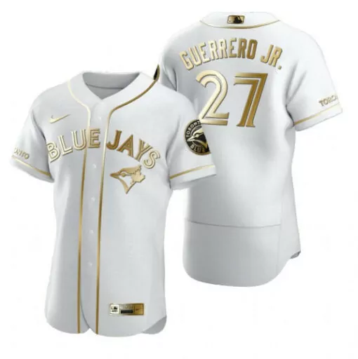 Custom Mens toronto toronto blue jays 27 vladimir guerrero jr white gold flex base stitched jersey 6280
