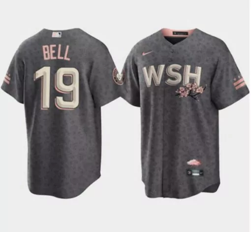 Custom Mens washington nationals 19 josh bell 2022 gray city connect cherry blossom cool base stitched jersey 8397