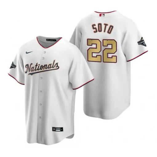Custom Mens washington nationals 22 juan soto white 2020 gold program stitched championship jersey 7531
