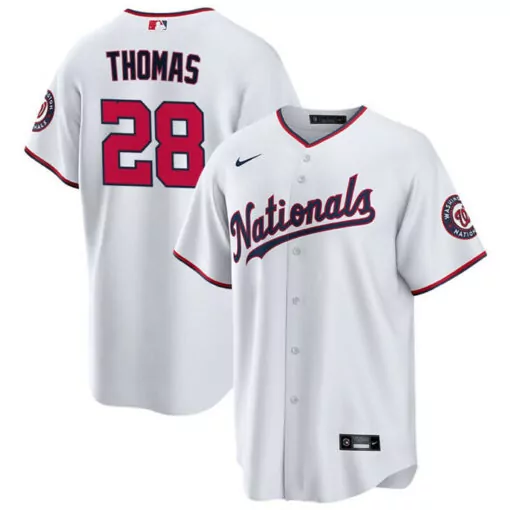 Custom Mens washington nationals 28 lane thomas white cool base stitched jersey 4107