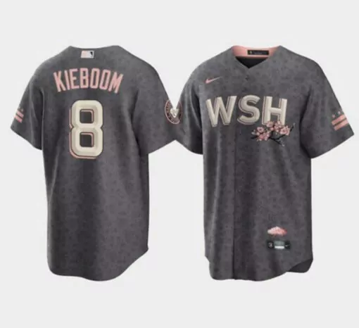 Customizable Mens washington nationals 8 carter kieboom 2022 gray city connect cherry blossom cool base stitched jersey 1743