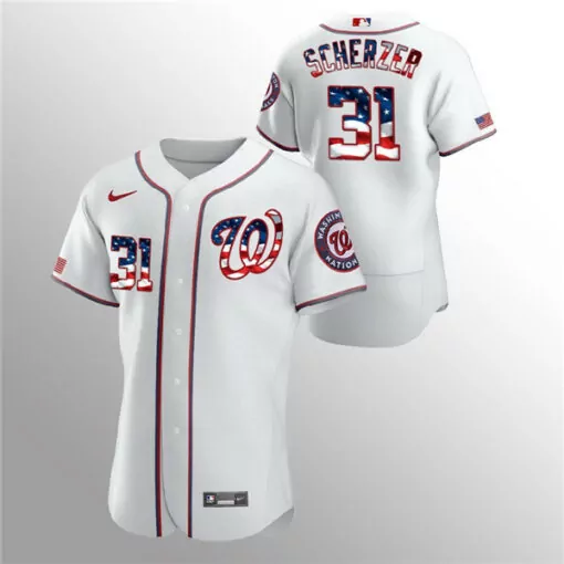 Customizable Mens washington nationals white 31 max scherzer 2020 stars stripes flex base stitched jersey 6989