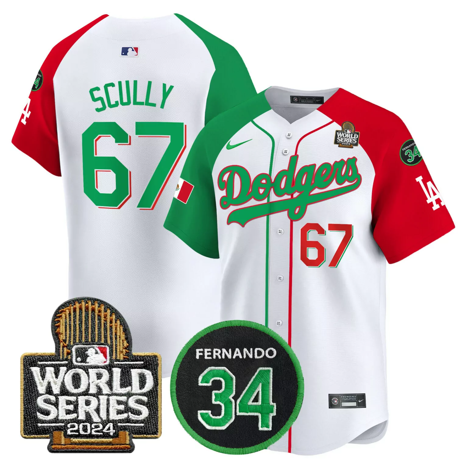 Customizable Mexican heritage night vin scully los angeles dodgers memorial 2024 world series patch jersey v3 all stitched 1716