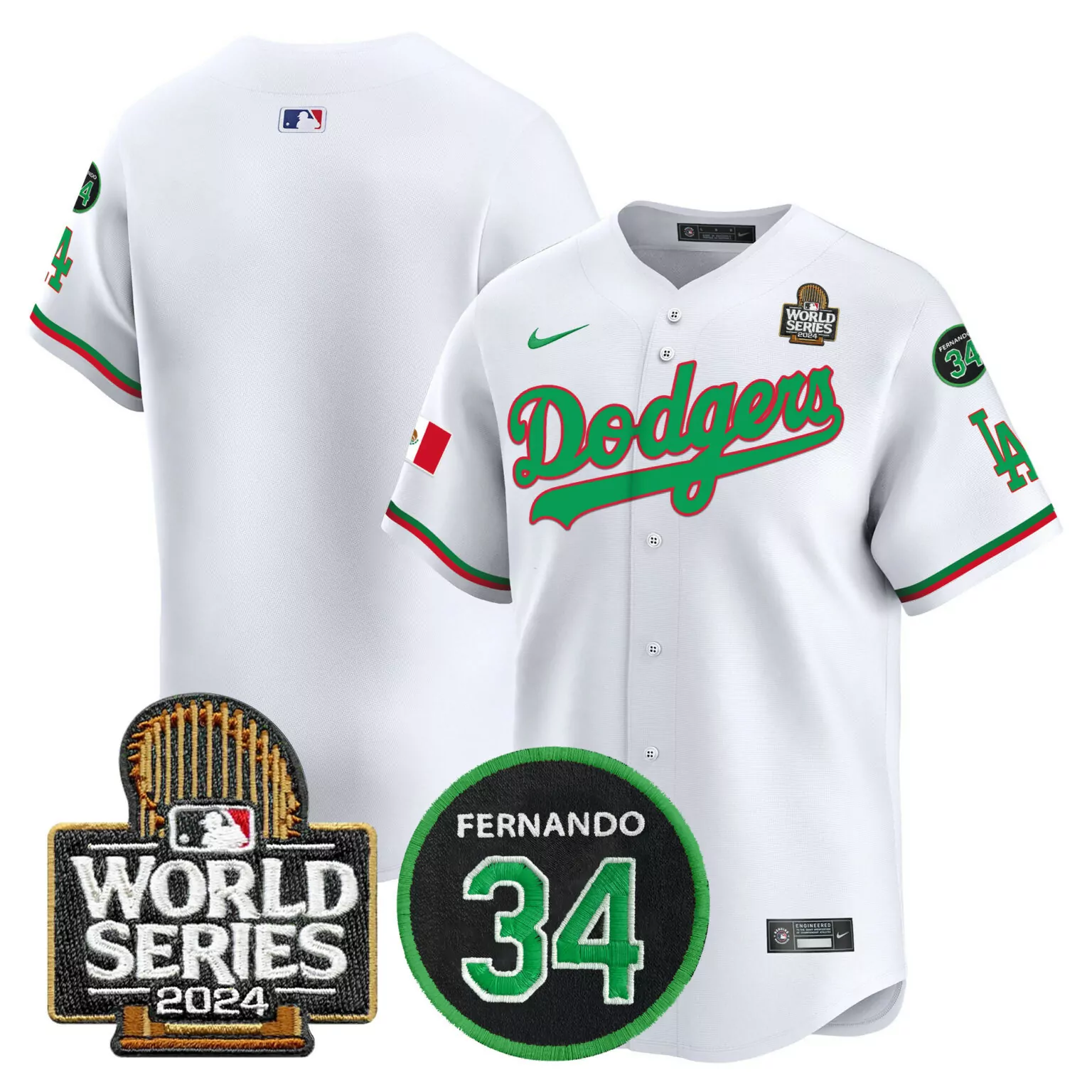 Personalized Mexico white team los angeles dodgers memorial 2024 world series patch jersey v3 all stitched 8538