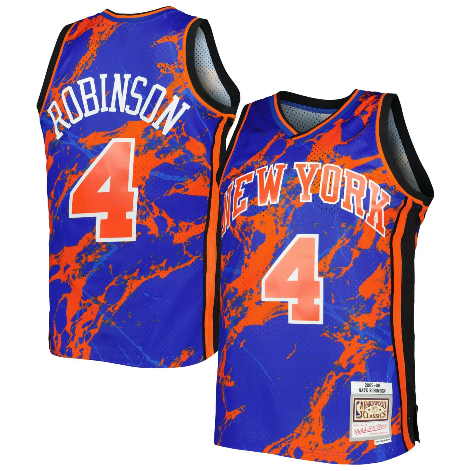 Custom Nate robinson new york knicks 200506 hardwood classics marble jersey blue nba 4657