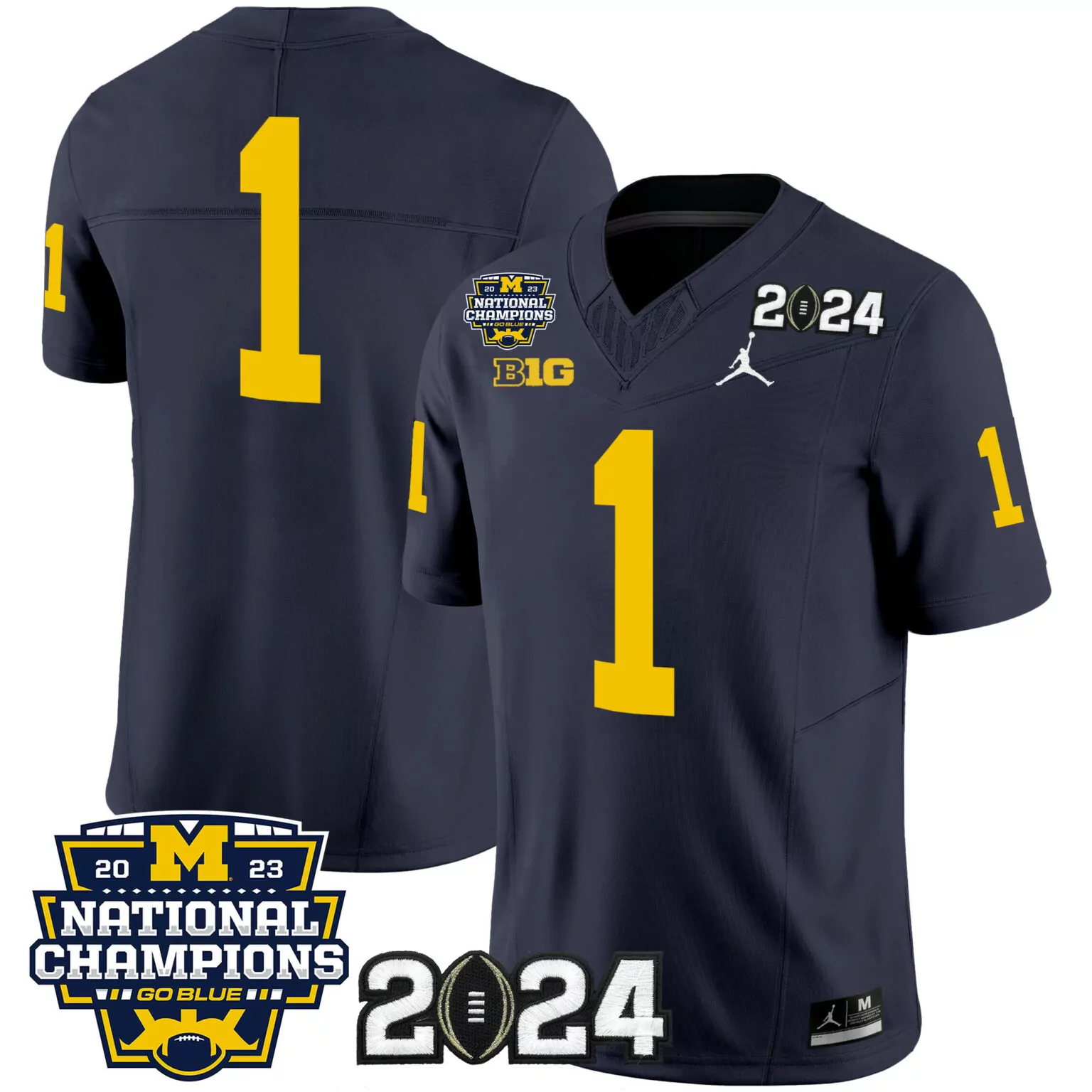 Personalized Navy 1 team michigan wolverines 2023 national champions patch jersey all stitched 9620