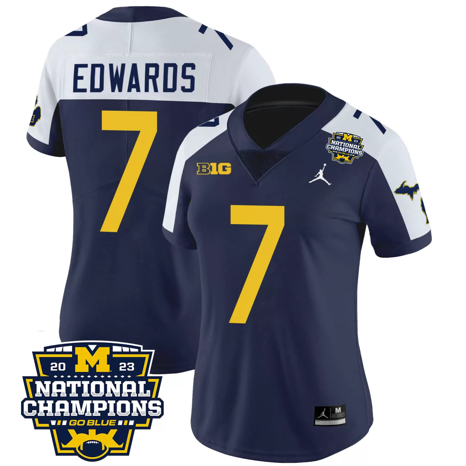 Custom Navy alternate donovan edwards michigan wolverines 2023 national champions patch jersey v4 all stitched 4450