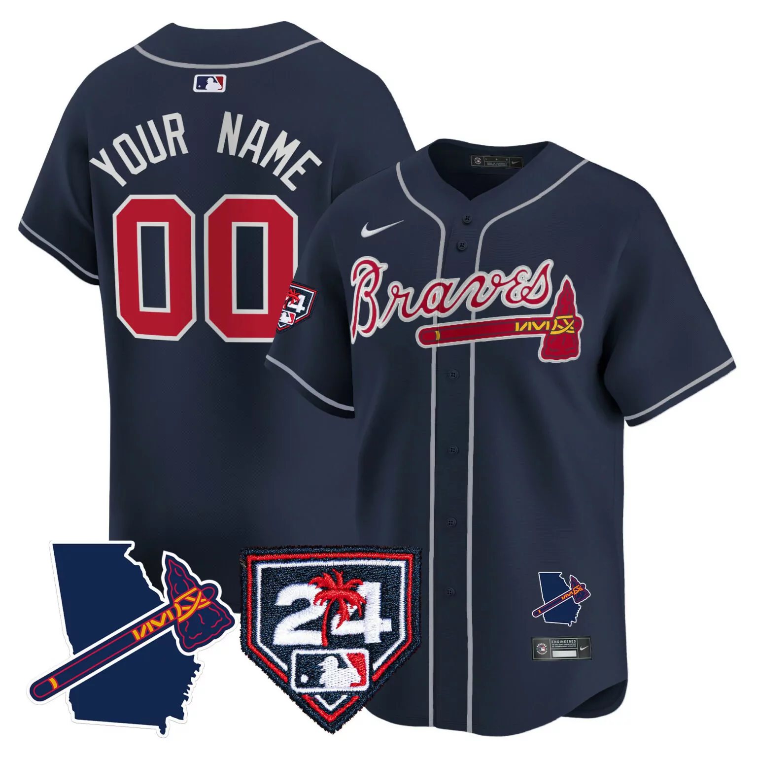 Personalized Navy atlanta braves 2024 spring training georgia patch vapor custom jersey all stitched 9086