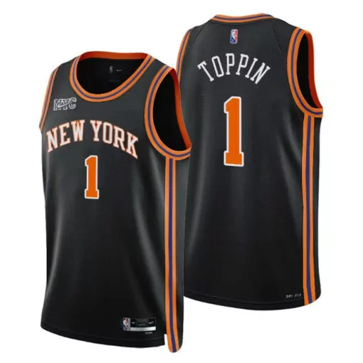 Personalized New york knicks obadiah toppin 1 nba basketball team city black jersey knicks fans 4740