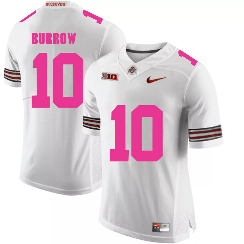 Customizable Ohio state buckeyes 10 joe burrow white 2018 breast cancer awareness college jersey 6072